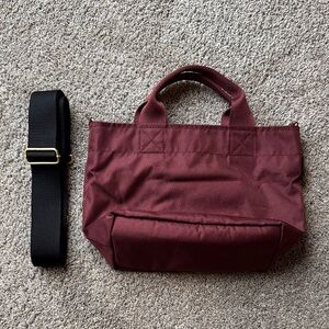 Canvelle Zip Crossbody Tote Burgundy Small Tote Bag with Black Strap NWOT